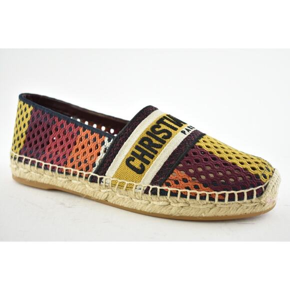 Dior Granville Stripe Mesh Cotton Logo Embroidered Multicolor Espadrille Flat 36 - Picture 1 of 11